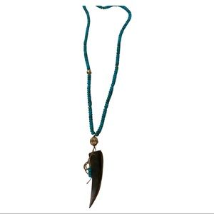 Necklace 21”L malachite(green)beads w/wood horn silver beads handmade designer
